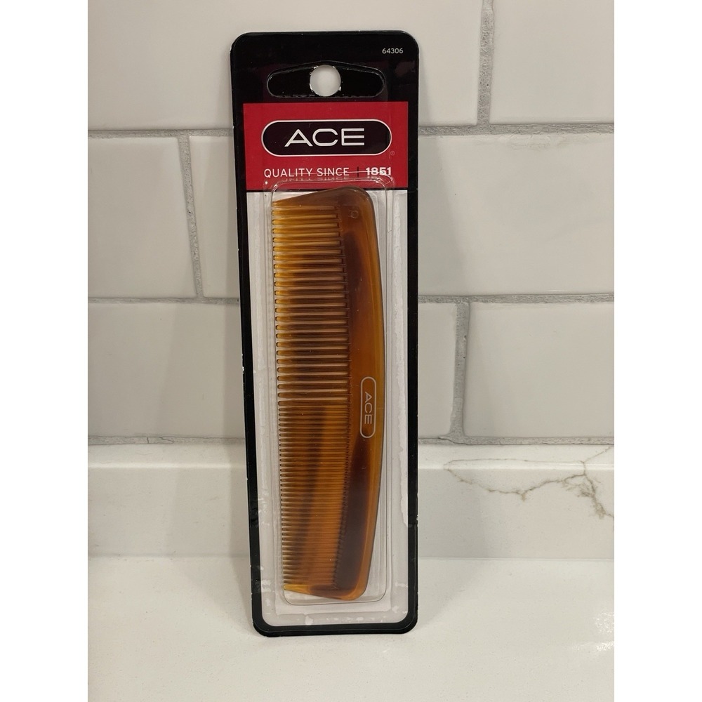 Ace Tortoise Pocket Comb Plastic Fine & Wide Tooth New Sealed Old Stock